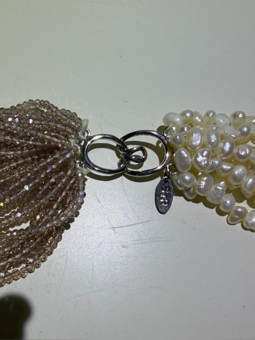 Multi-Strand Twisted Freeform Pearl & Glass Beaded Statement Choker Necklace. - Picture 3 of 7